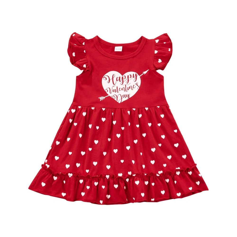 Kid Girls Valentine's Day Dress, Letter Love-Heart Printed Dresses 