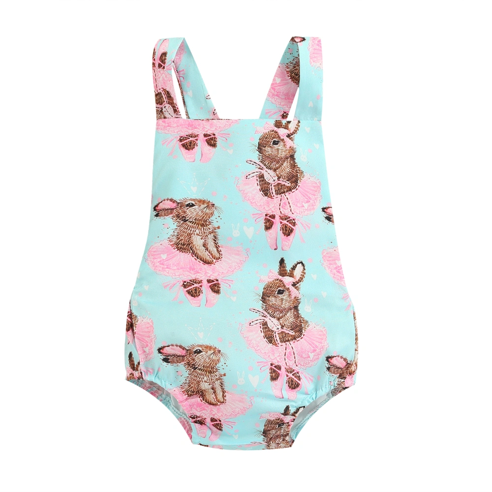 Newborn Infant Girls Easter Romper Cartoon Rabbit Printed Jumpsuit