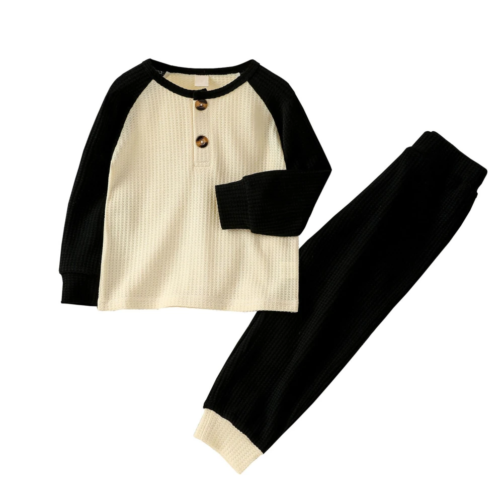 Children Contrast Color Clothes Set, Button-up T-shirt+Trousers