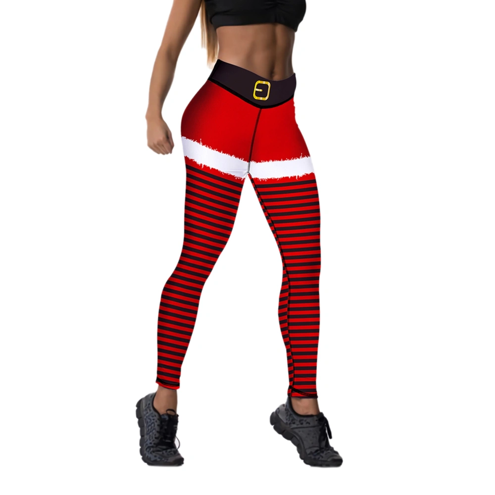 Women Christmas Striped Pants, Adults Slim High Waist Ankle-length Leggings