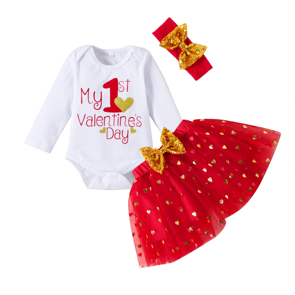 Baby Girl’s Letter Romper and Heart Gauze Short Skirt & Headband