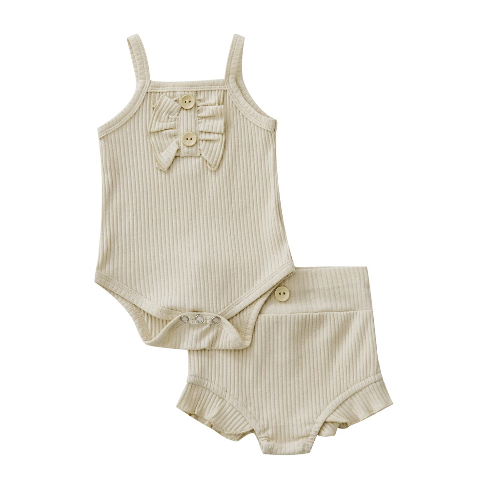 Infant Girls Casual Suit, Solid Sleeveless Romper Tops+Ruffled Shorts