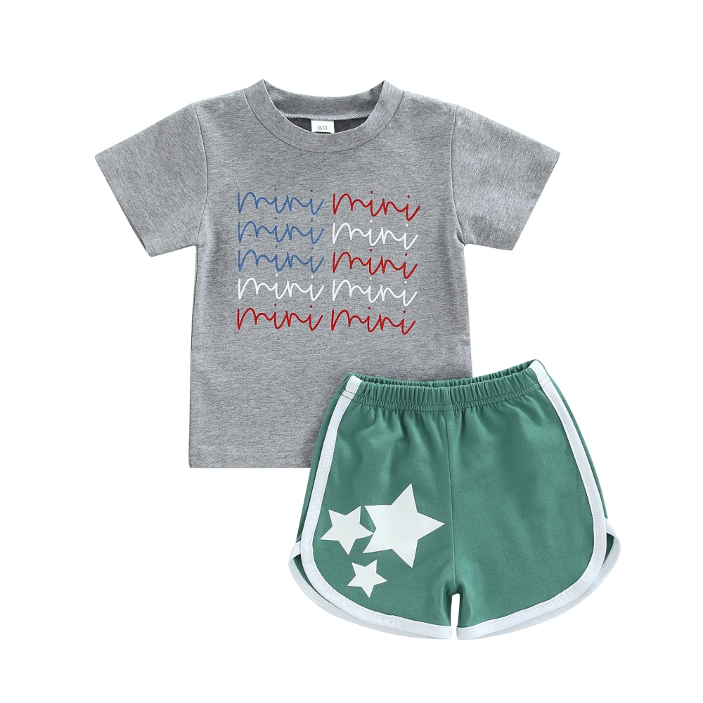 Toddler Girl Two-Piece Suit Letter Pattern Short Sleeve Tops + Shorts