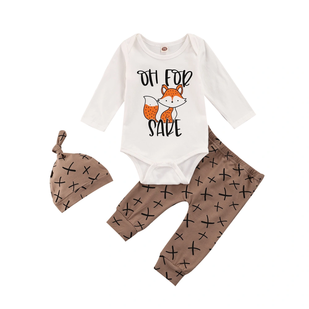 Baby Clothes Set, Fox Print Tops+Cross Print Trousers+Pointed Hat