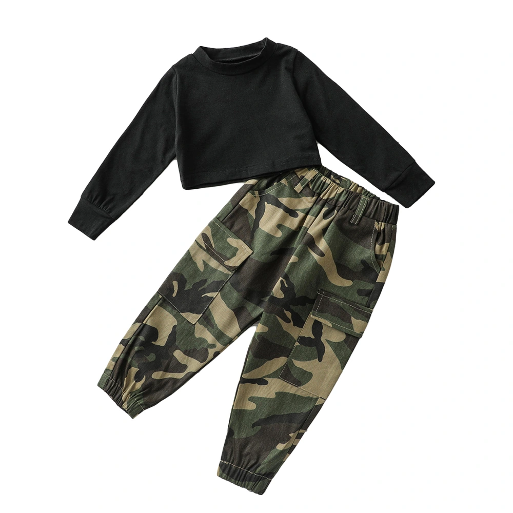 Kids Tracksuit, Solid Color Long Sleeves Tops + Camouflage Pants