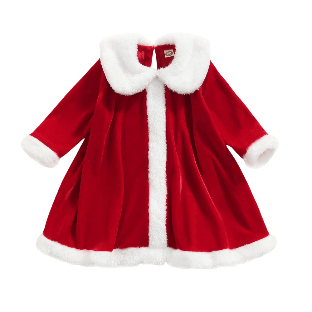 Kids Christmas Dress, Coral Fleece Peter Pan Neck Long Sleeves Skirt