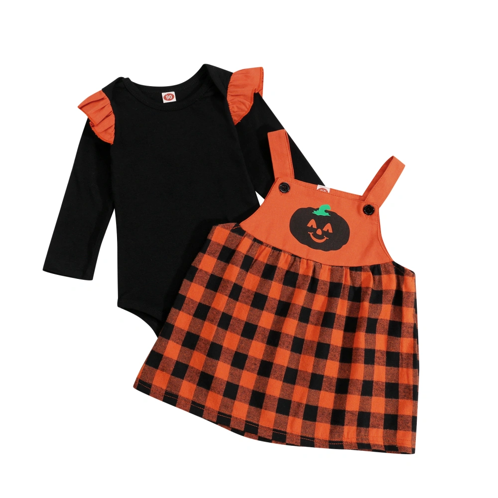 Baby Girls Outfit, Fly Sleeve Round Collar Romper, Suspender Skirt