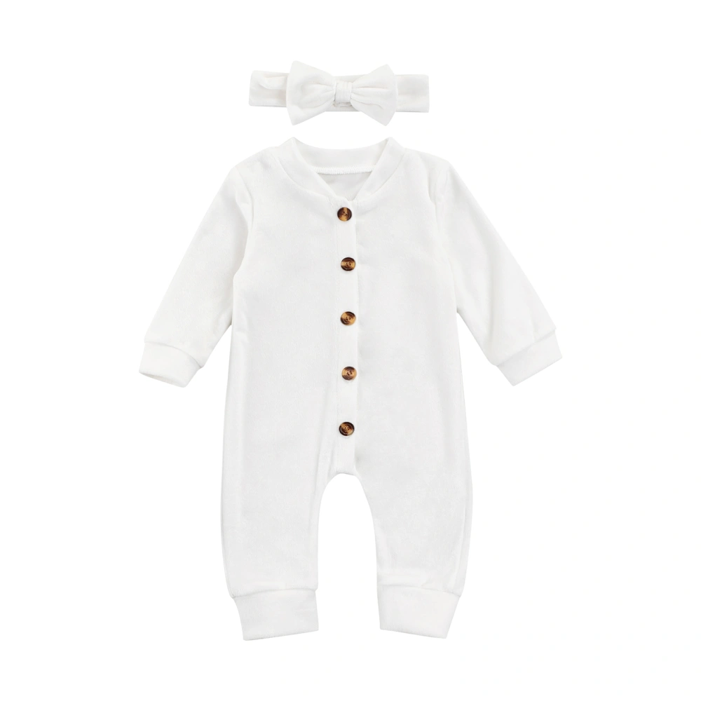 Baby Autumn Jumpsuit, Solid Color Long Sleeve Rompers with Buttons