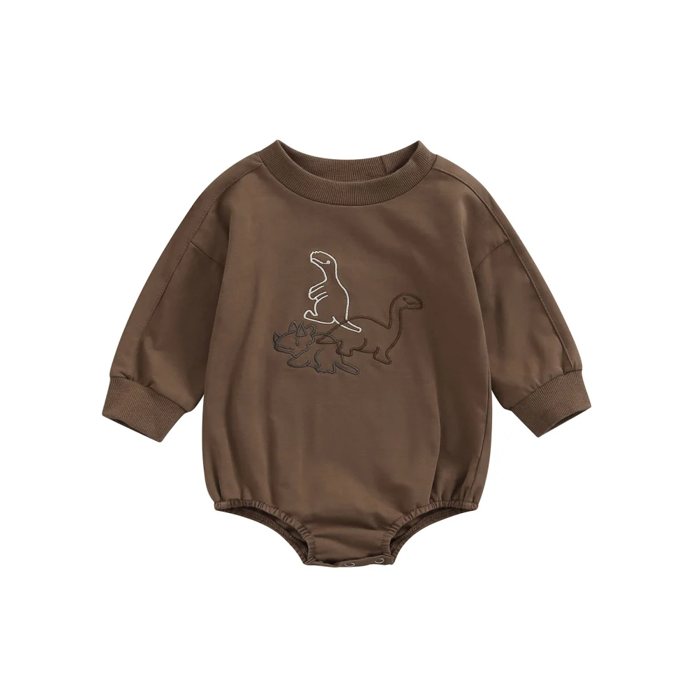 Infant Girl Long Sleeve Romper with Dinosaur Embroidery Clothing