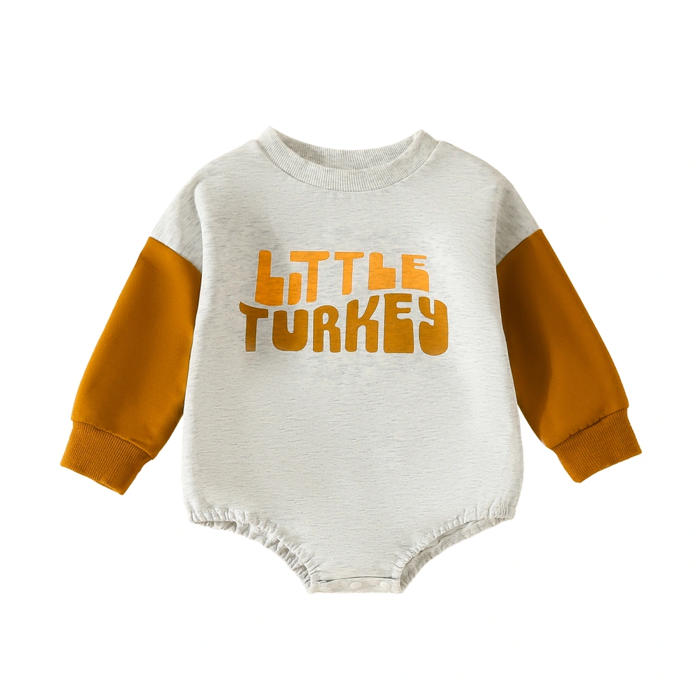 Baby Thanksgiving Romper Letter Print Long Sleeve Patchwork Bodysuit