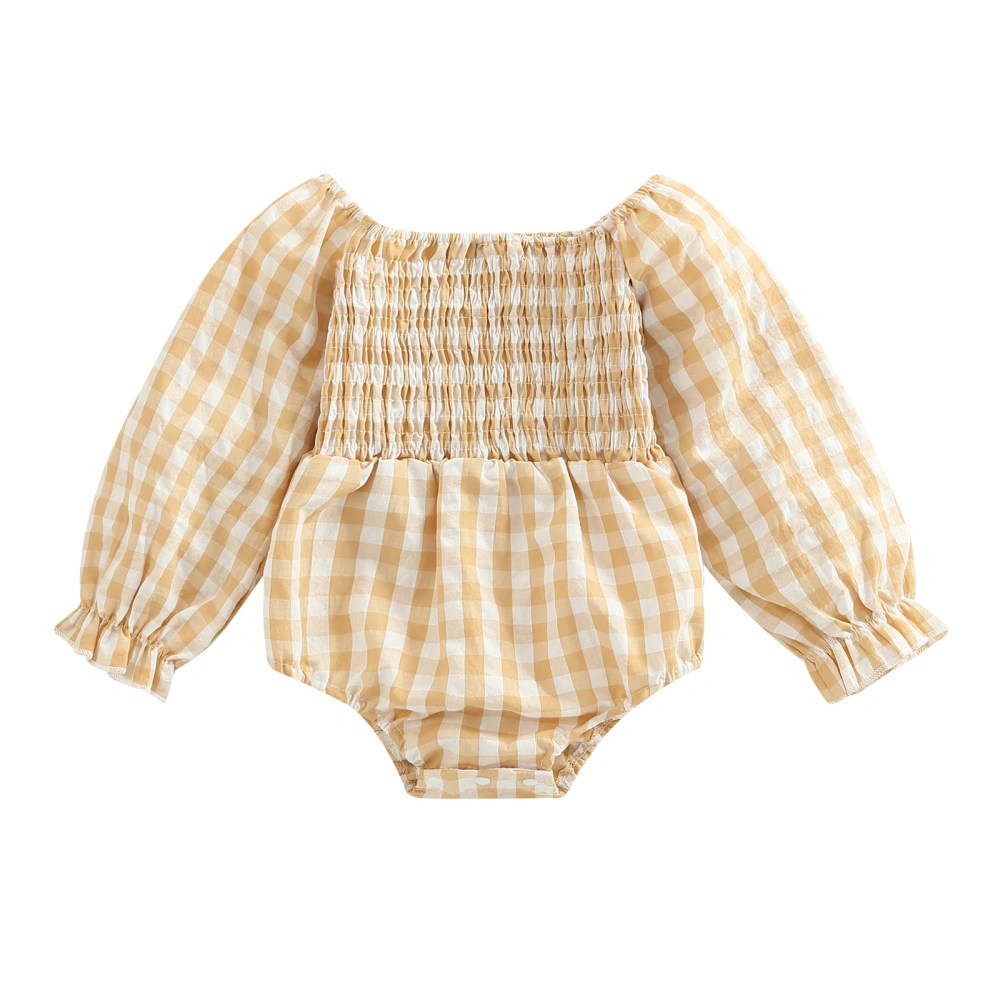 Baby Girls Romper, Long Sleeve Off-shoulder Plaid Autumn Bodysuit