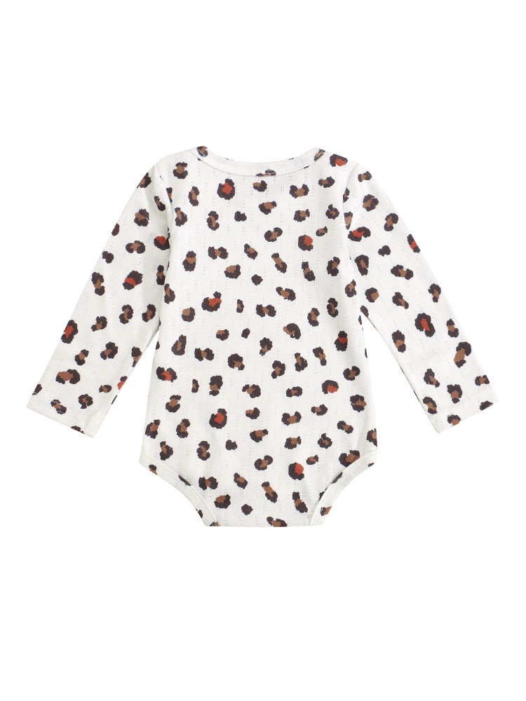 Baby Girls Romper, Leopard Print Long Sleeve Round Collar Jumpsuit