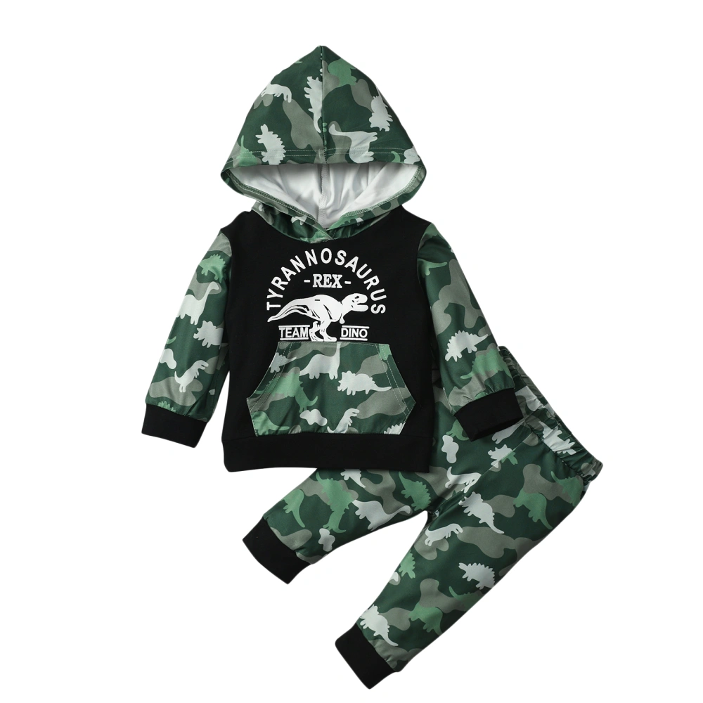 Baby Tracksuit, Dinosaur Hooded Long Sleeve Tops + Camouflage Pants