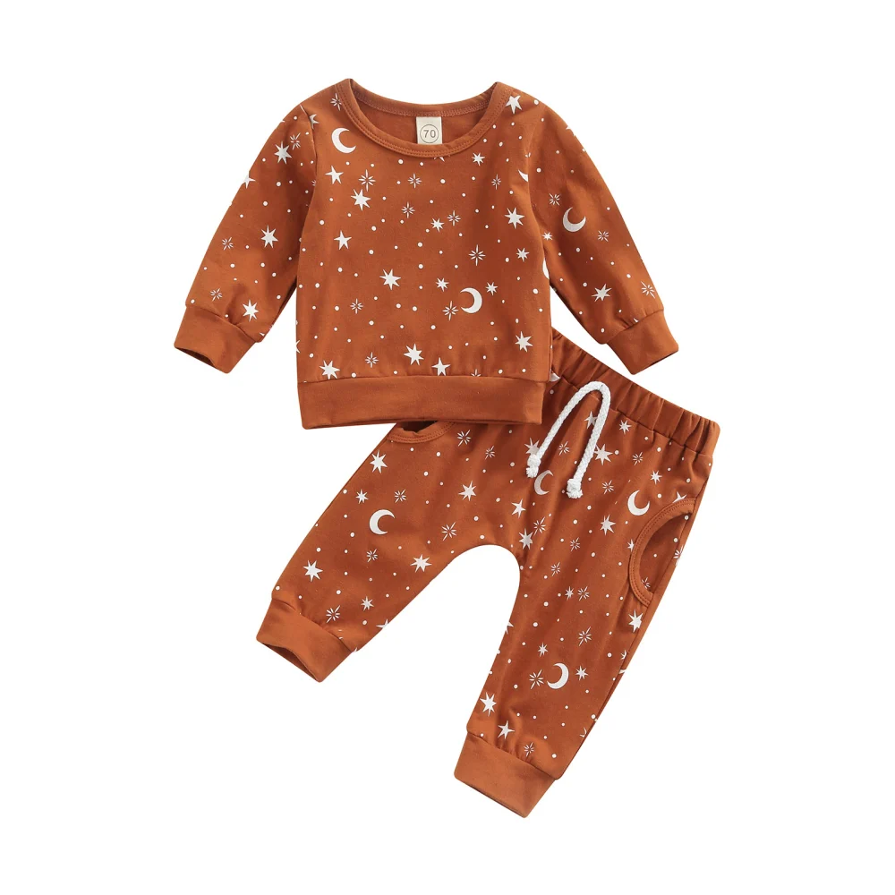 Star & Moon Print Long Sleeve Sweatshirt + Trousers with Pockets