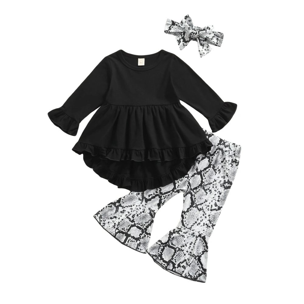 Toddler Girl 3Pcs Fall Clothes, Ruffle Tops + Flare Pants + Headband