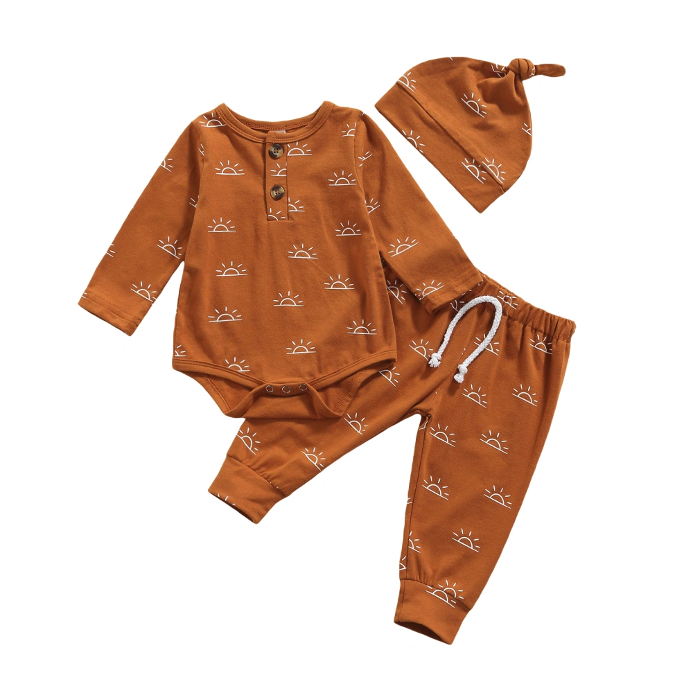 Newborn Long Sleeve Romper + Trousers + Hat, Little Sun Print