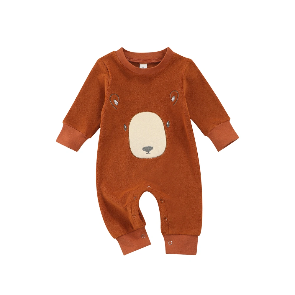 Baby’s Cartoon Bear Embroidered Round Neck Long Sleeve Jumpsuit