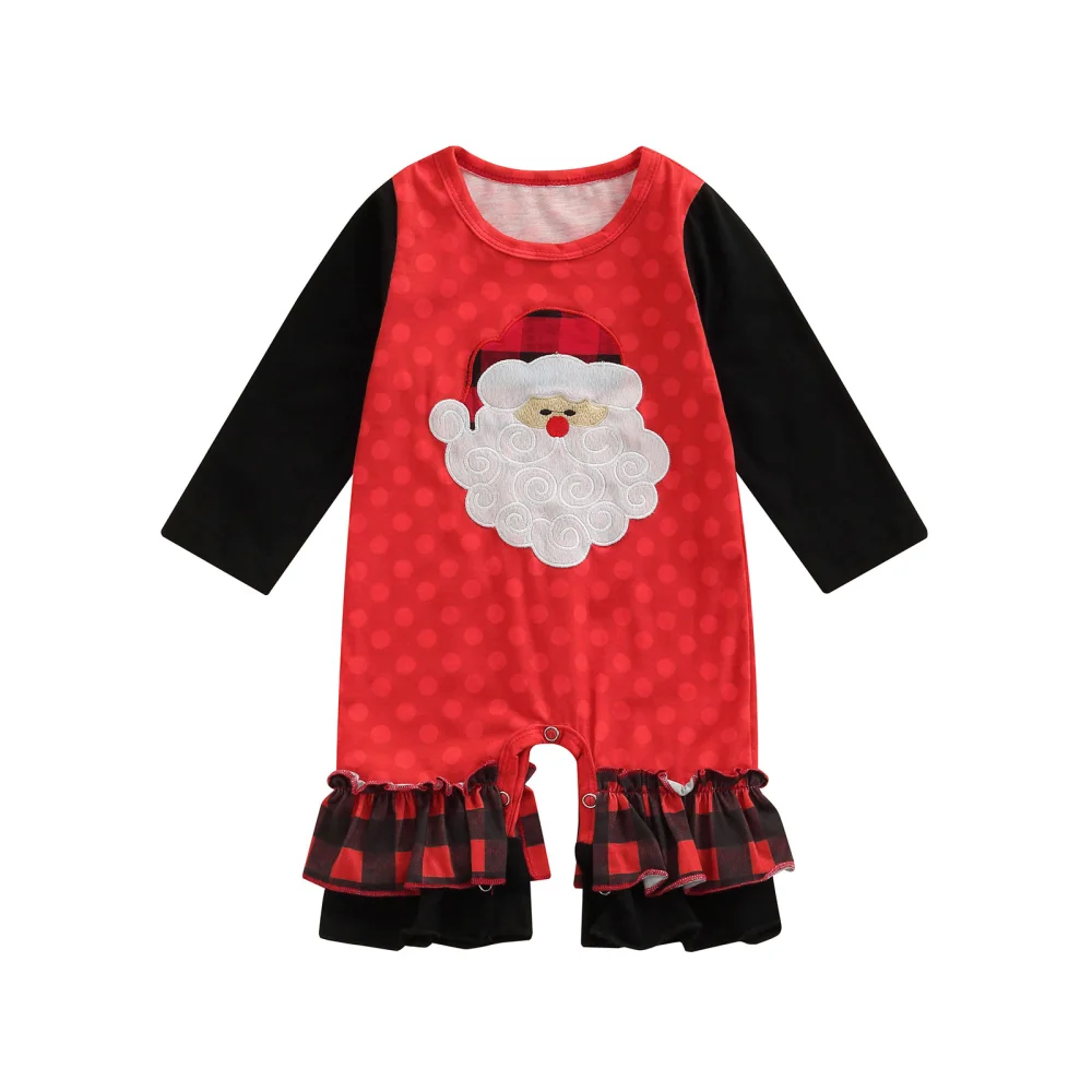 Baby Santa Patchwork Romper, Christmas O-neck Wide Leg Jumpsuit