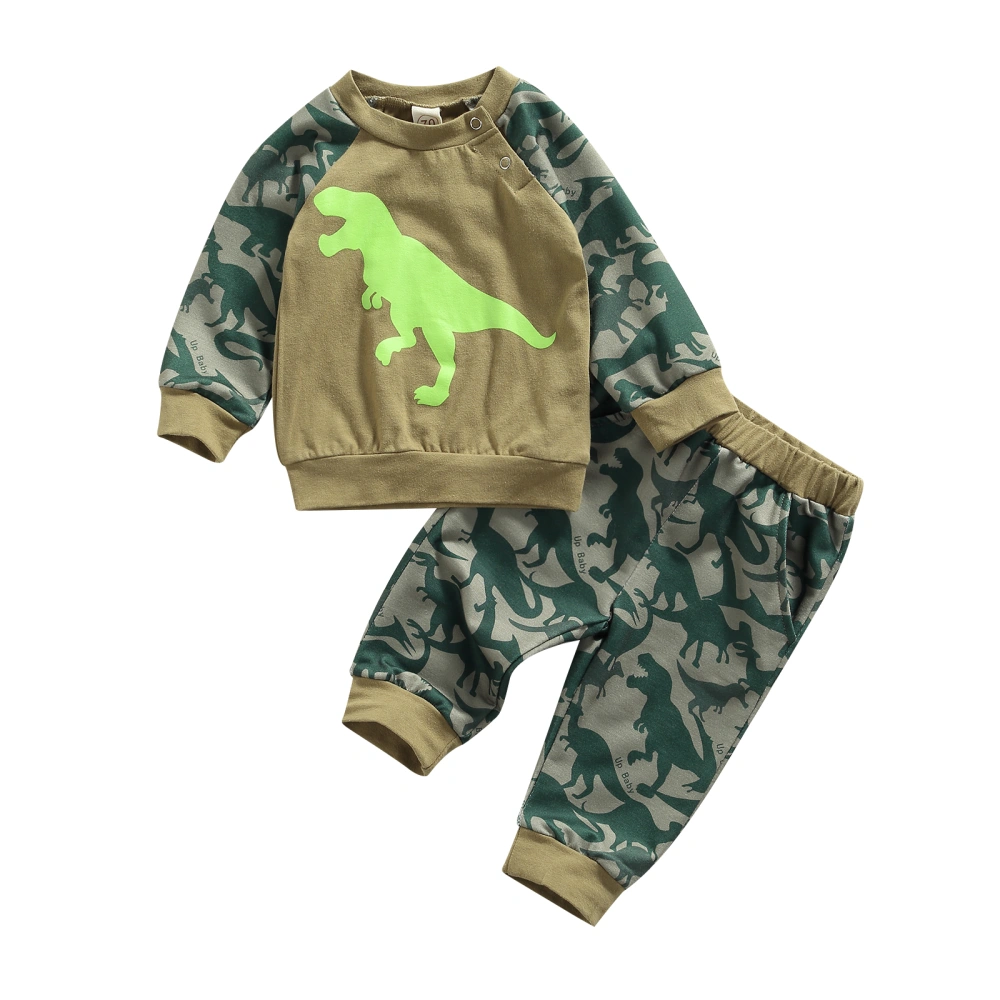 Baby 2Pcs Fall Outfits, Dinosaur Print Long Sleeve Tops and Pants