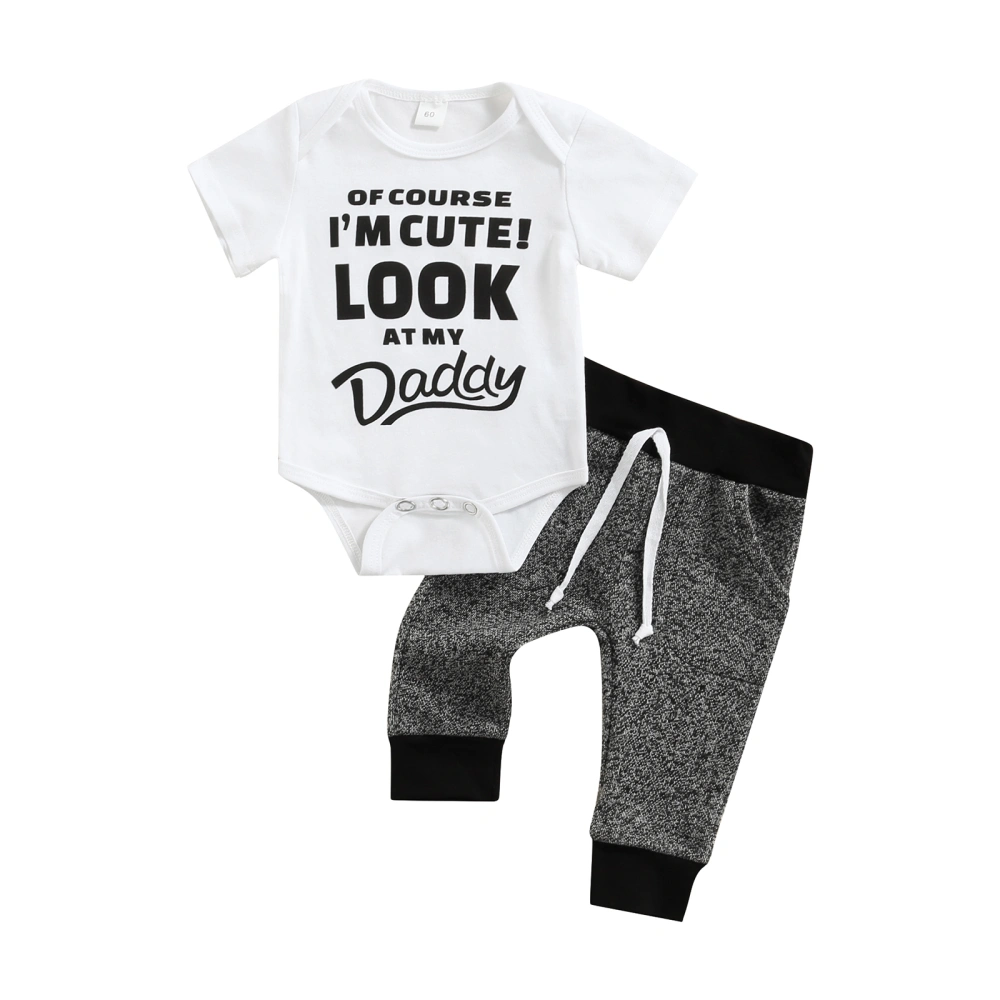 Baby Boys Outfit, Letter Short Sleeve Romper, Long Trousers 