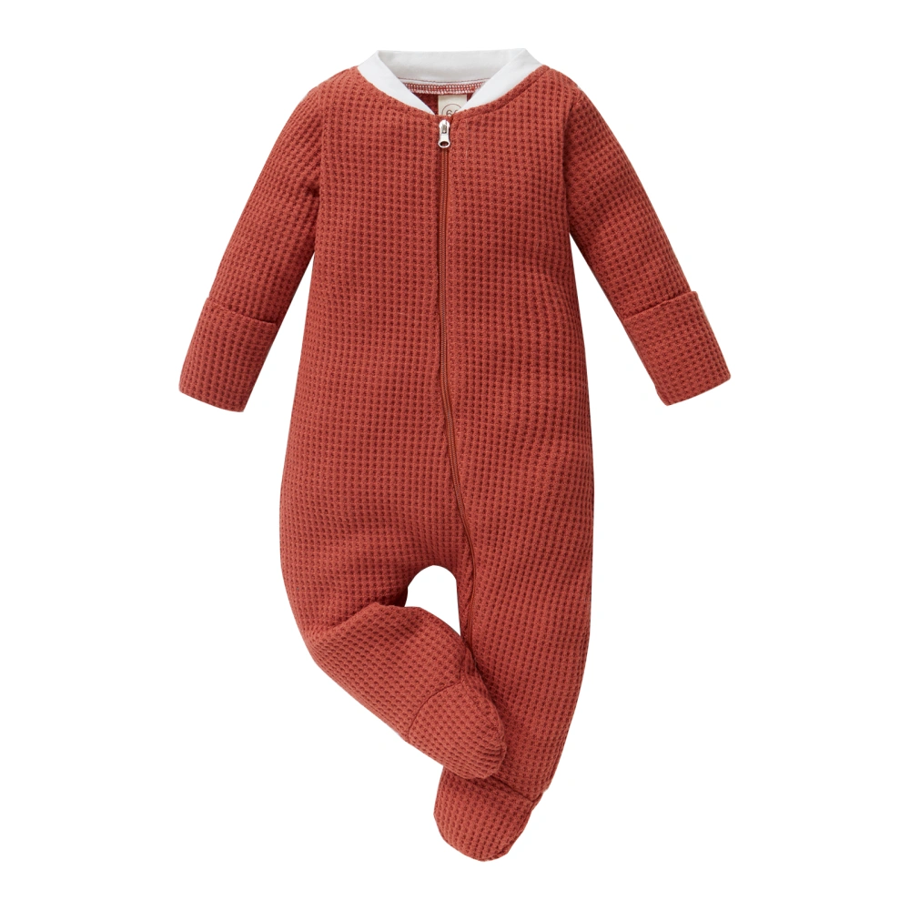 Unisex Baby Jumpsuit, Splicing Long Sleeves Footed Romper with Zipper