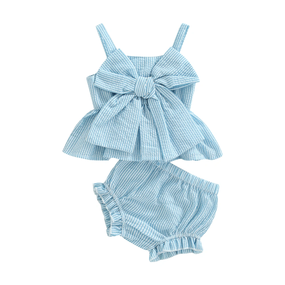 Baby Shorts Striped Print Bow Embellished Tops + High Waist Shorts 