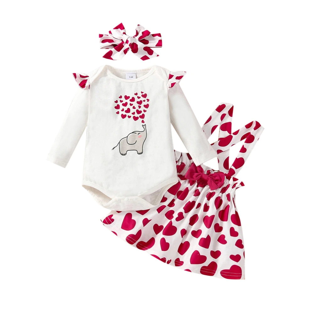 Baby Clothes Set, Love Heart Print Romper+Short Skirt+Headband