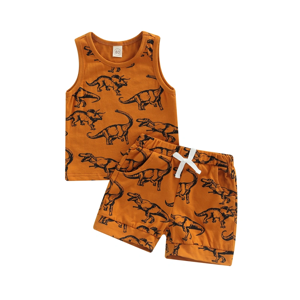 Baby Boys Shorts Set Dinosaur Print Tank Top with Elastic Waist Shorts