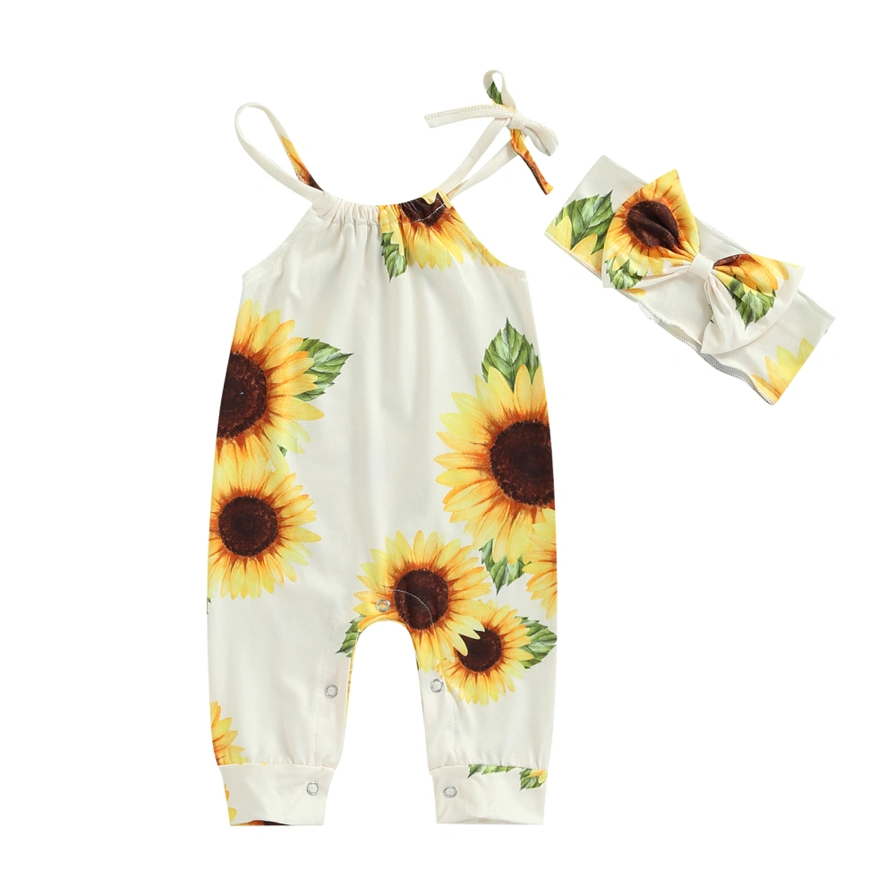 Baby Girls Romper Outfit, Sunflower Printing Sleeveless Jumpsuit