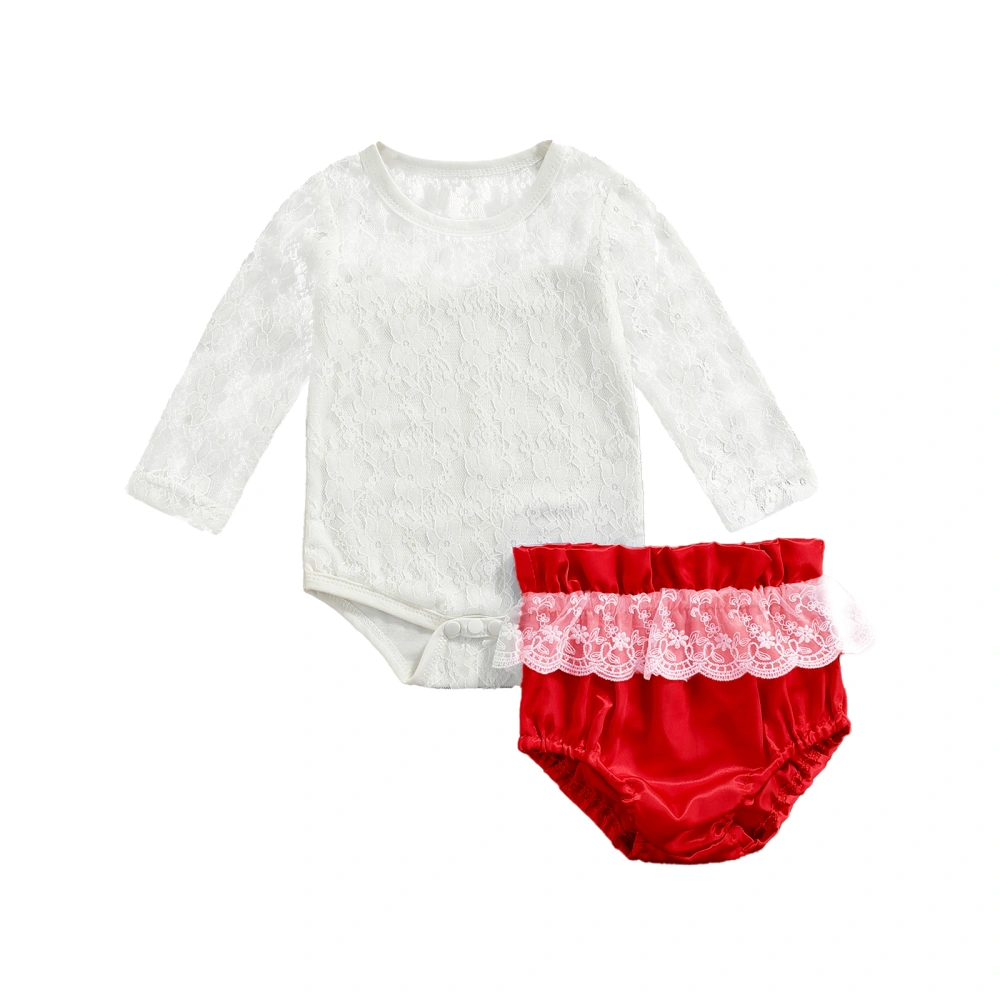 baby Girl Romper Suits, Long Sleeve Lace Playsuit + Short Pants Set