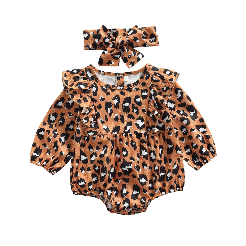 Baby Girls Clothes Set, Leopard Printed Pattern Romper and Headdress