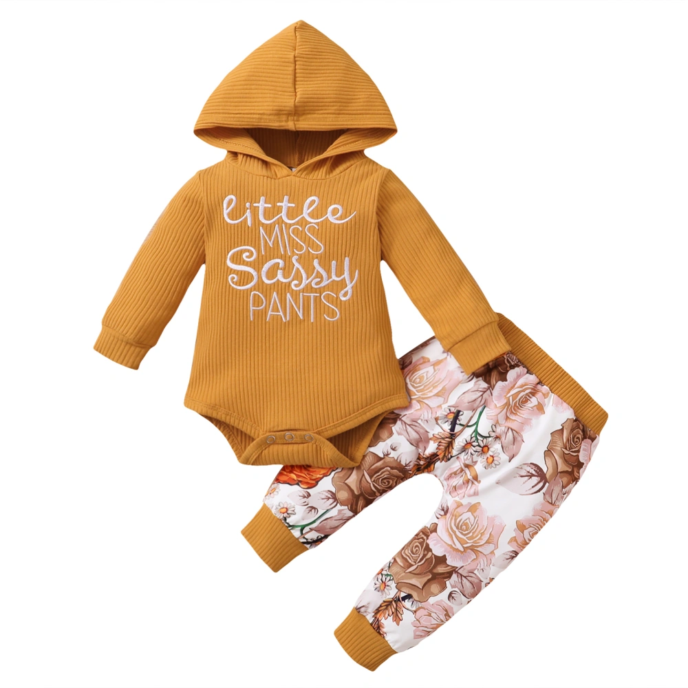 Baby Girl Clothes Set, Letter Print Jumpsuit+Floral Print Trousers