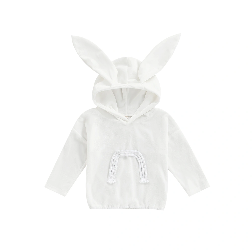 Kid Girl Plain Hooded Tops, Long Sleeve Rabbit Ears Loose Hoodie