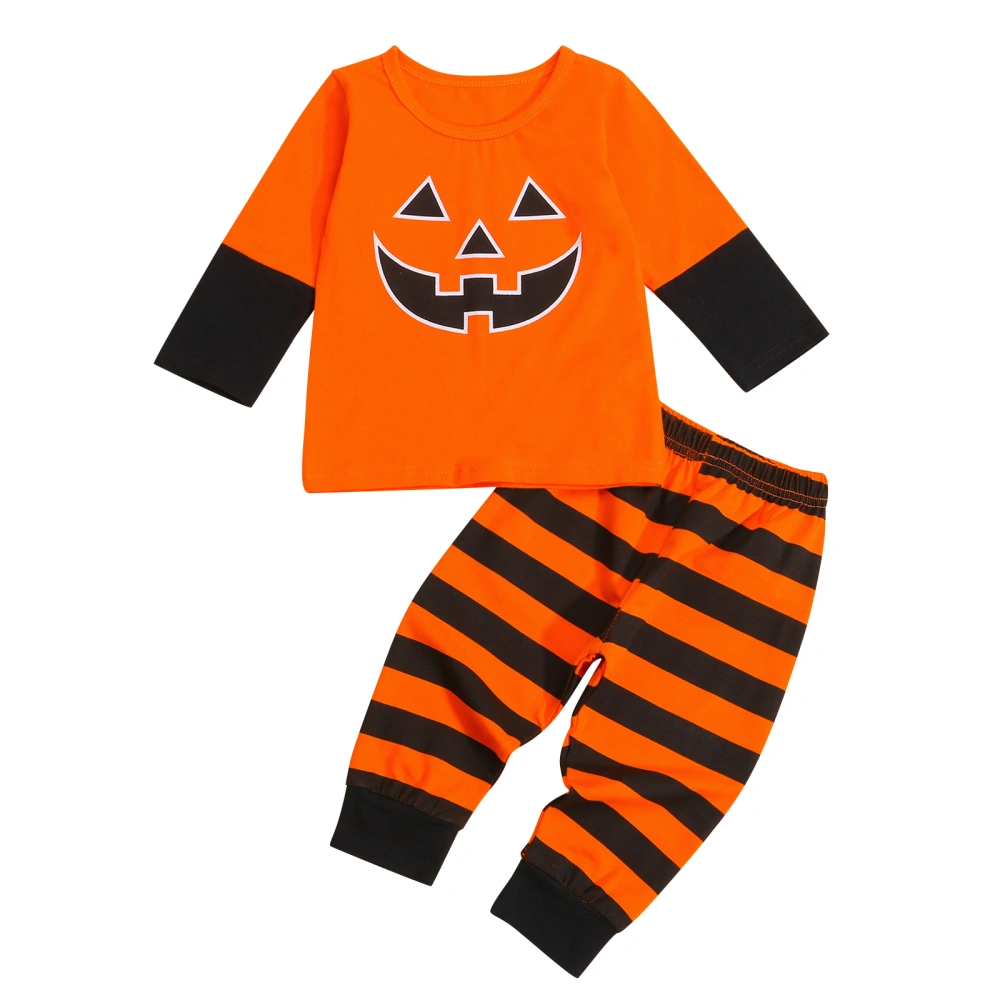 Toddler 2Pcs Halloween Outfits, Smile Pumpkin Tops + Striped Pants