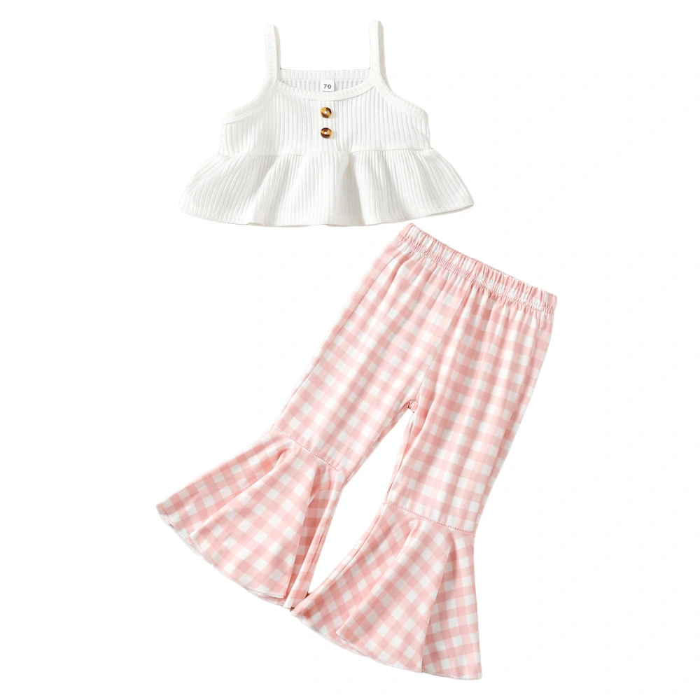 Baby Girl's Two-Piece Suit, Ribbed Sling Tops + Plaid Flared Pants