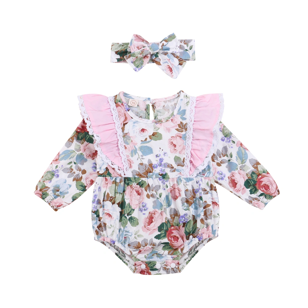 Baby Girl’s Fashion Flower Ruffle Long Sleeve Romper and Headband