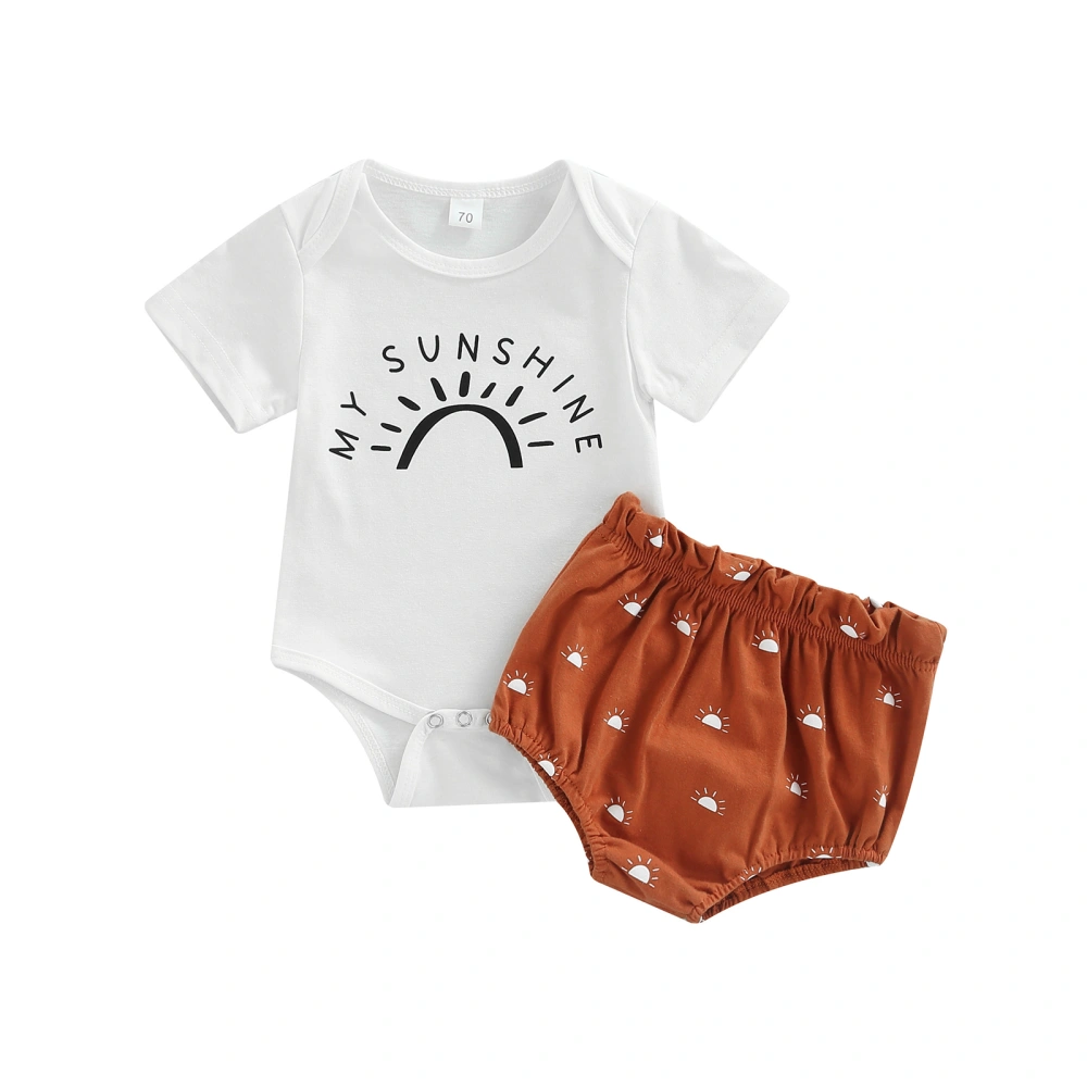 Newborn Clothes Set, Letter Sun Print Short Sleeve Romper with Shorts 