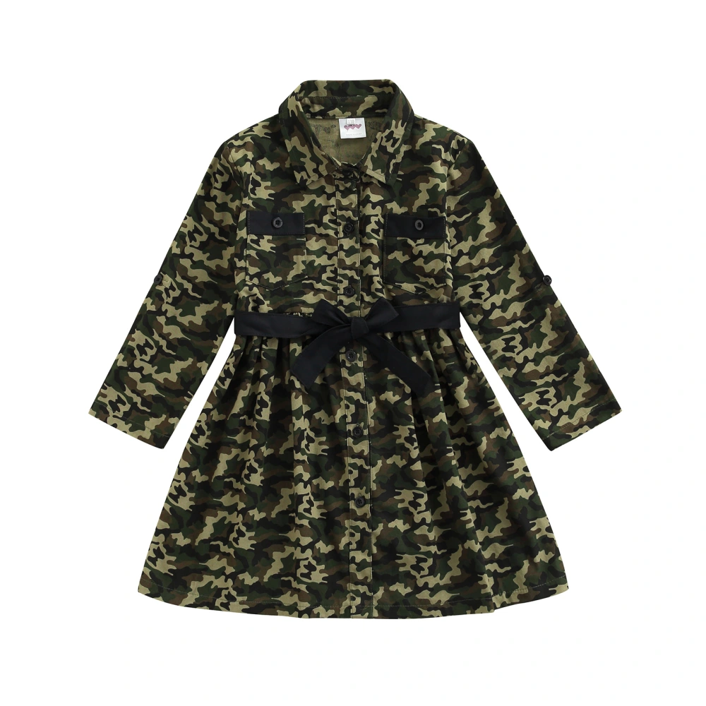 Camouflage Trench Coat, Tie-up Long Sleeve Lapel Windbreaker