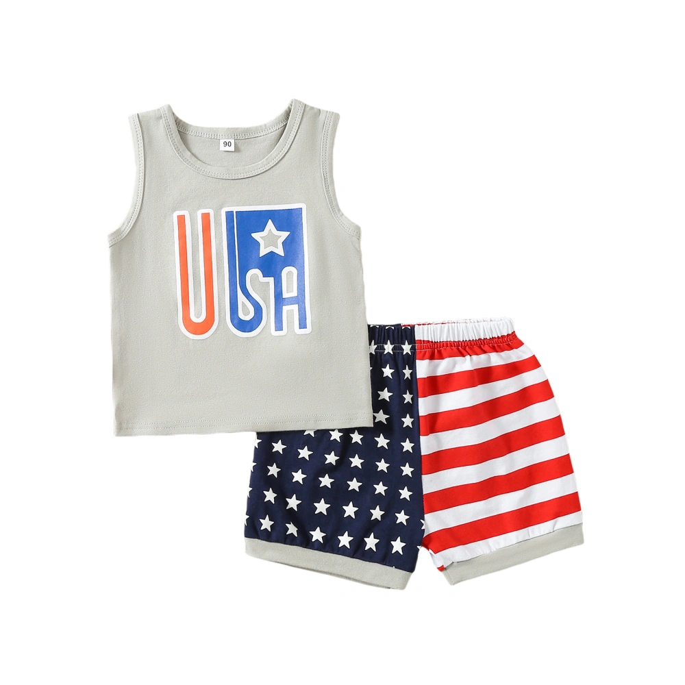 Independence Day Boy Two Piece Set Round Neck Tank Tops Elastic Shorts