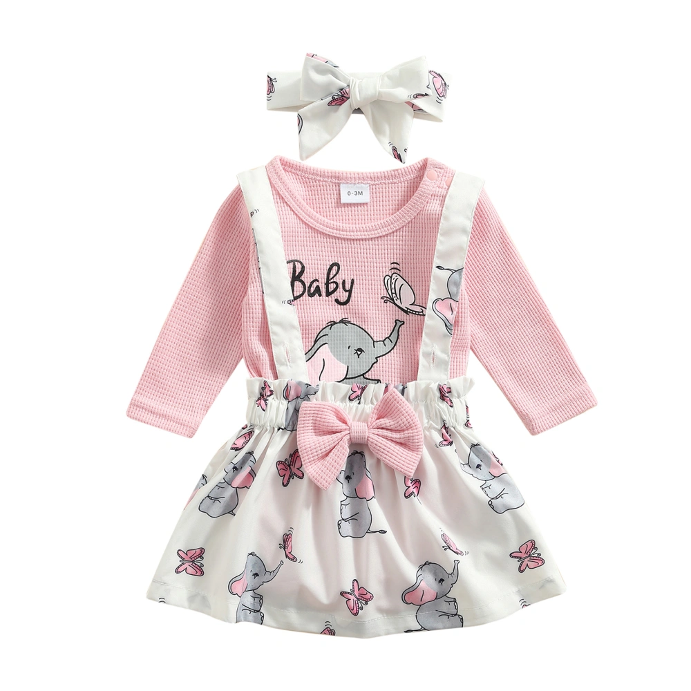 Baby Girl’s Elephant Long Sleeve Romper and Suspender Skirt & Headband