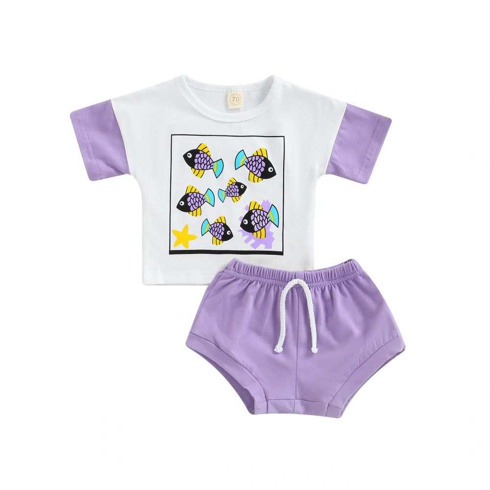 Newborn Girls' Shorts Set, Short Sleeve Printed T-Shirt + Short Pants