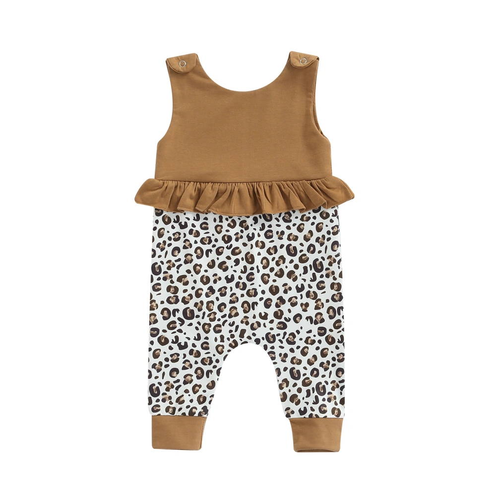 Baby Girls Sleeveless Jumpsuit, Leopard Print Splicing Lace Hem Romper