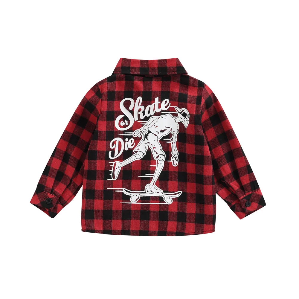 Toddler Spring Red Long Sleeve Lapel Button Down Plaid Shirt