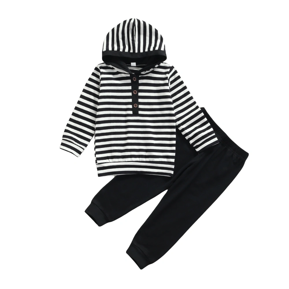 Boys Clothes Set, Striped Hooded Tops + Solid Color Trousers