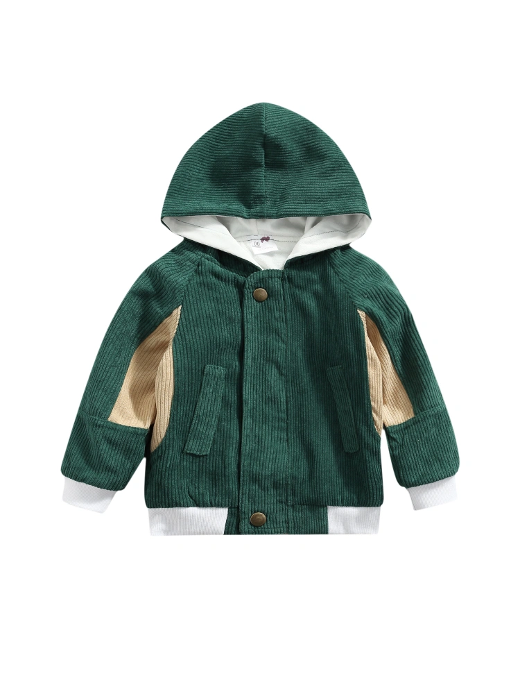 Toddler Baby Corduroy Jacket, Long Sleeve Color Block Zip Up Hoodie