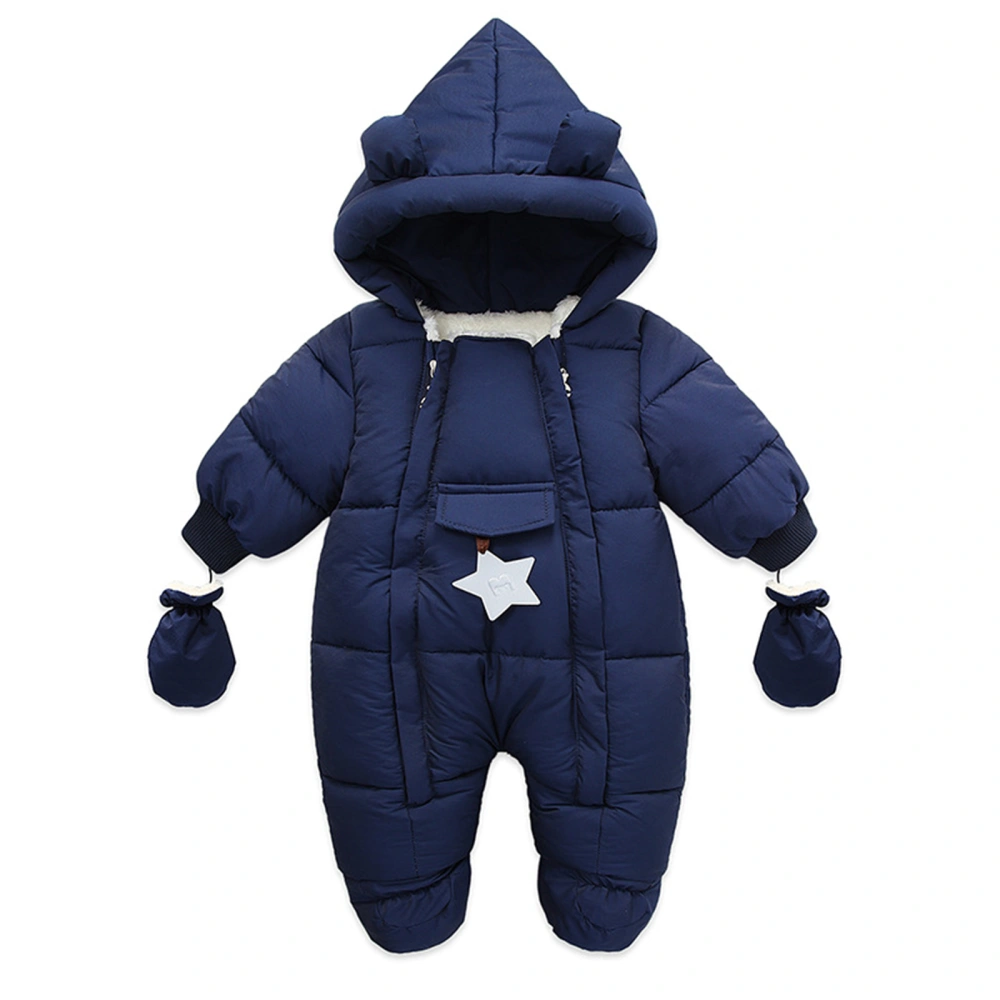 Babies Thermal Clothes Set, Long Sleeve Hooded Romper and Gloves