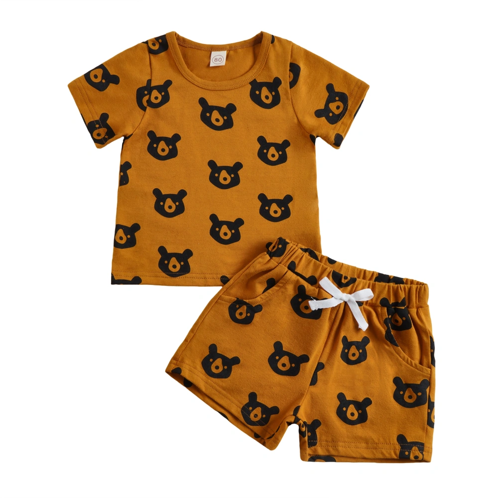 Baby Girl Boy 2 Pieces Outfits, Cartoon Animal Print Tops + Shorts