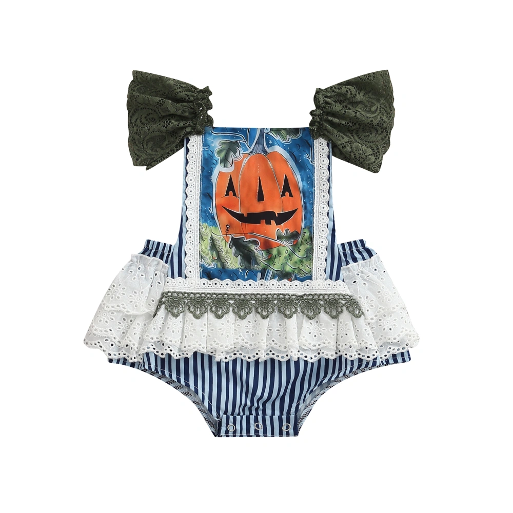 Baby Girls Romper, Lace Splicing Fly Sleeve Stripe Jumpsuit