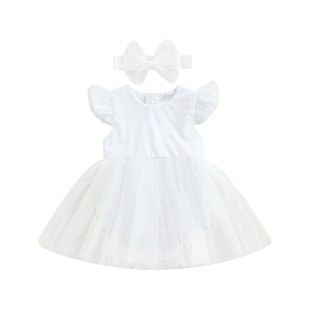 Baby Girls Sweet Style Dress, Mesh Splicing Princess Skirt, Headwear