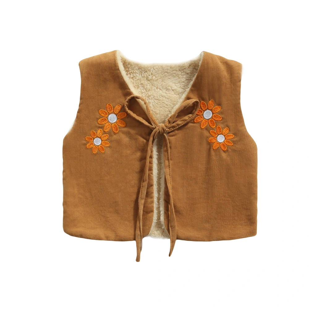 Girls Reversible Waistcoat, Floral Embroidery Pattern Tie-up Vest